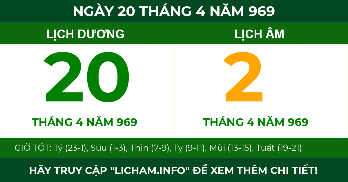 lịch âm ngày 20 tháng 4 năm 969