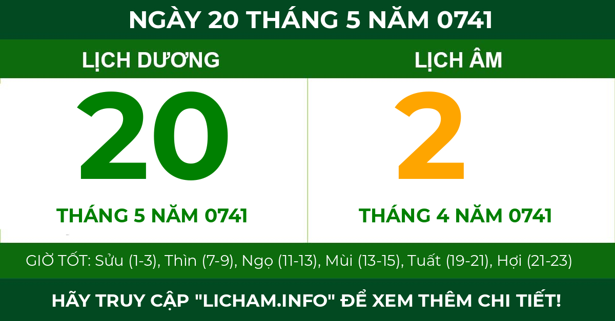 lịch âm ngày 20 tháng 5 năm 0741