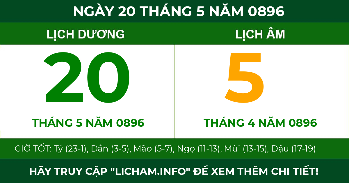 lịch âm ngày 20 tháng 5 năm 0896