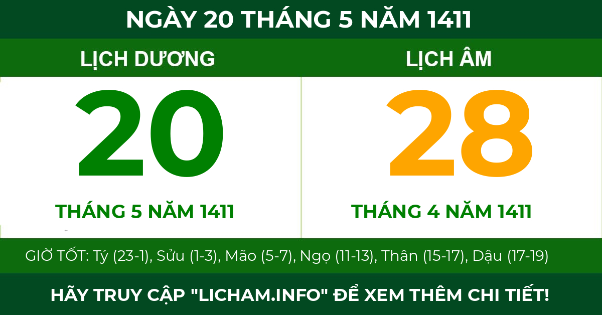 lịch âm ngày 20 tháng 5 năm 1411