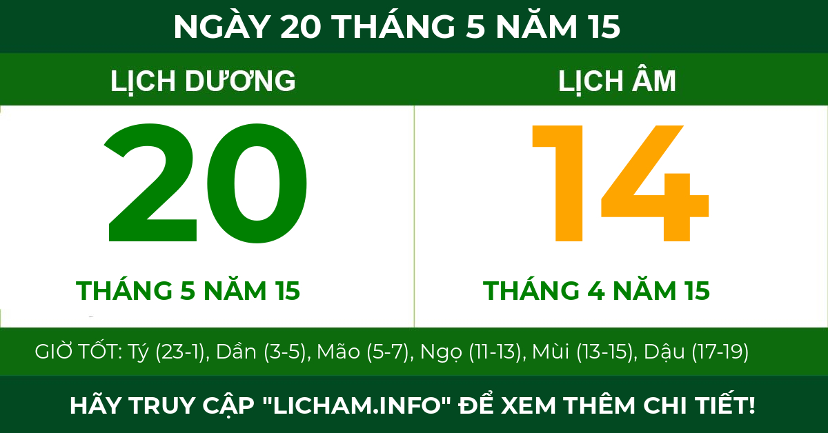 lịch âm ngày 20 tháng 5 năm 15