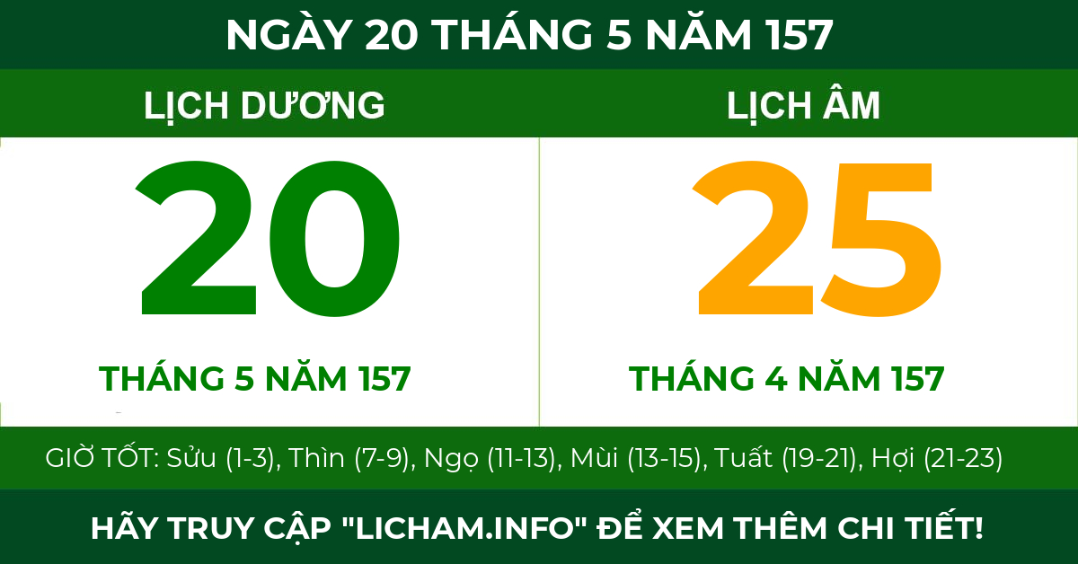 lịch âm ngày 20 tháng 5 năm 157