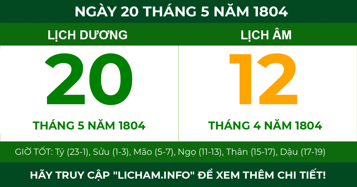 lịch âm ngày 20 tháng 5 năm 1804