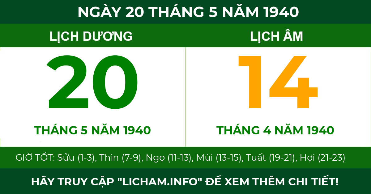 lịch âm ngày 20 tháng 5 năm 1940