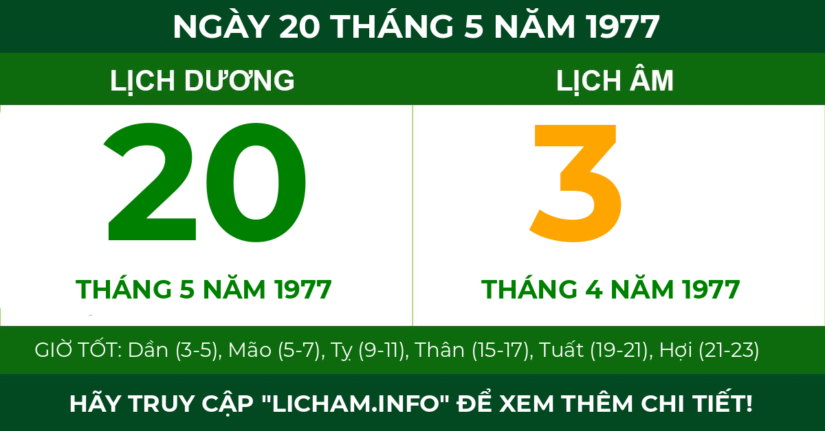 lịch âm ngày 20 tháng 5 năm 1977