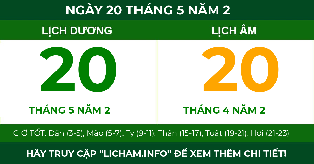 lịch âm ngày 20 tháng 5 năm 2