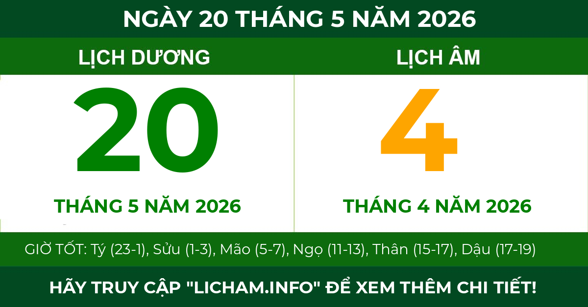 lịch âm ngày 20 tháng 5 năm 2026