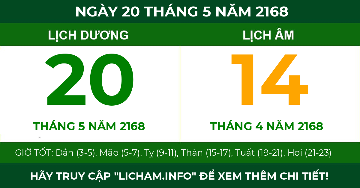 lịch âm ngày 20 tháng 5 năm 2168