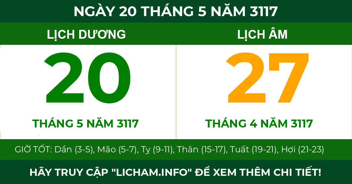 lịch âm ngày 20 tháng 5 năm 3117