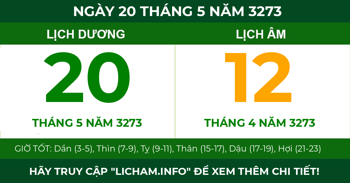 lịch âm ngày 20 tháng 5 năm 3273