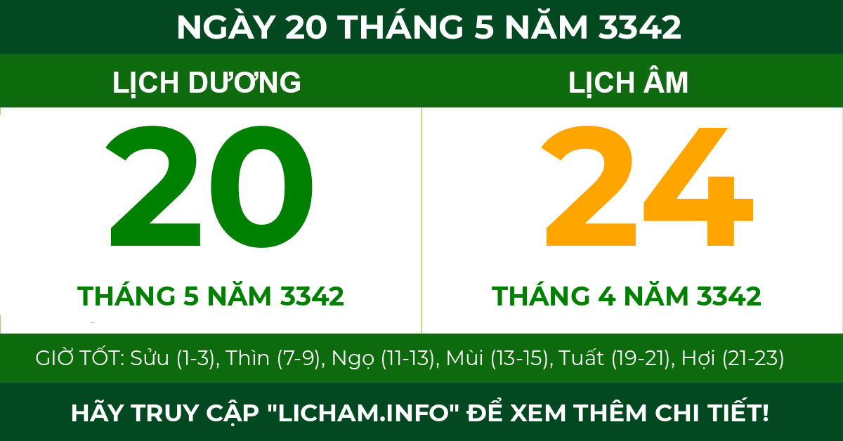 lịch âm ngày 20 tháng 5 năm 3342