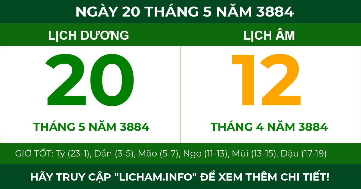 lịch âm ngày 20 tháng 5 năm 3884