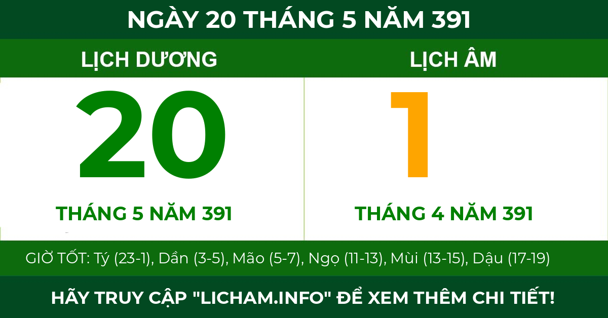 lịch âm ngày 20 tháng 5 năm 391