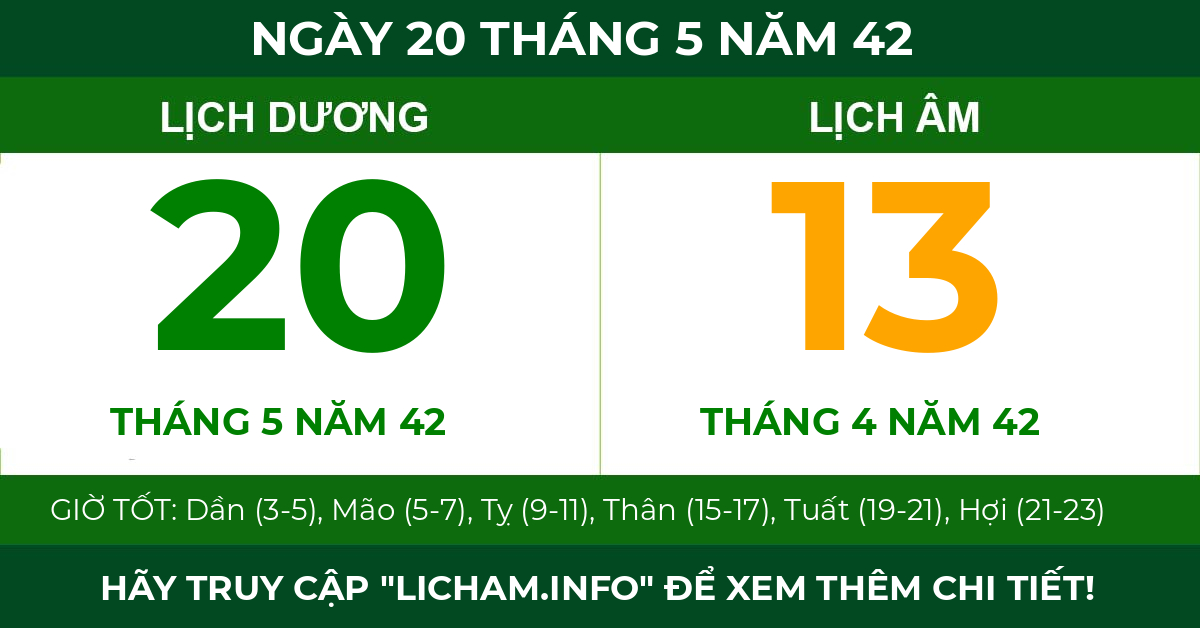 lịch âm ngày 20 tháng 5 năm 42