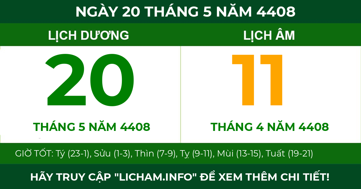 lịch âm ngày 20 tháng 5 năm 4408