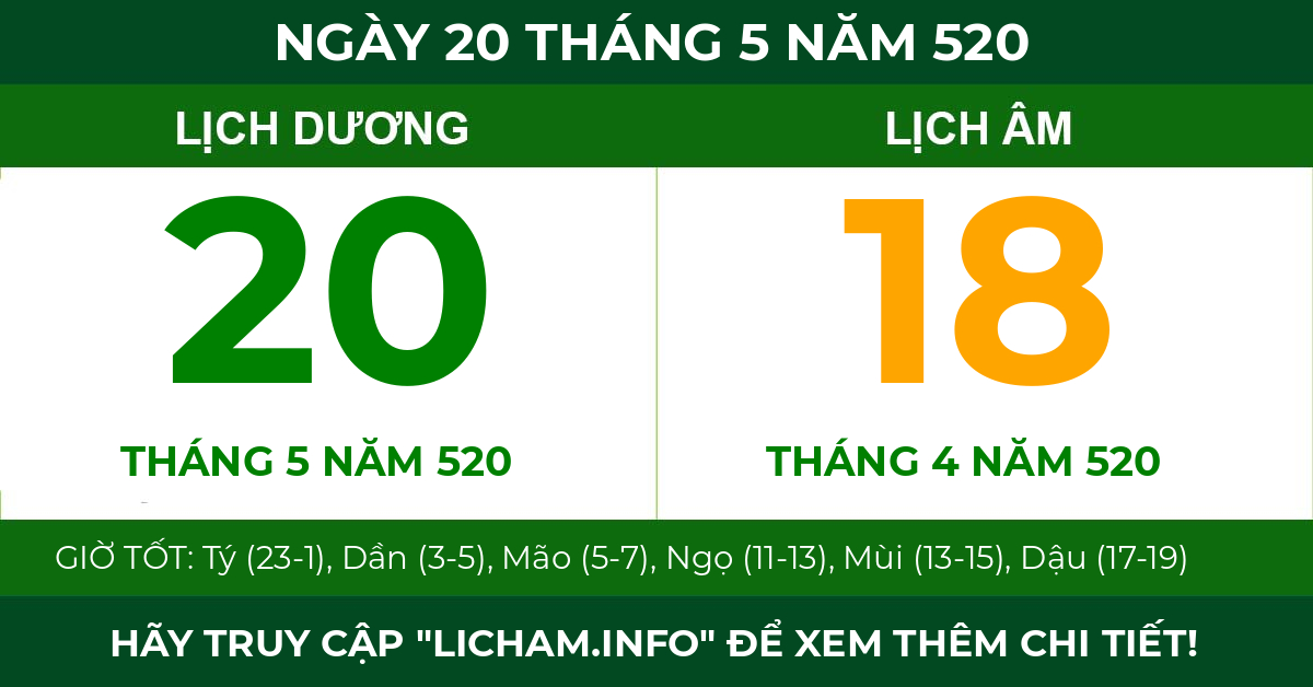 lịch âm ngày 20 tháng 5 năm 520
