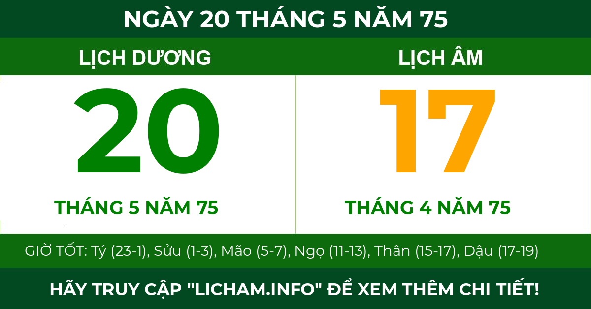 lịch âm ngày 20 tháng 5 năm 75