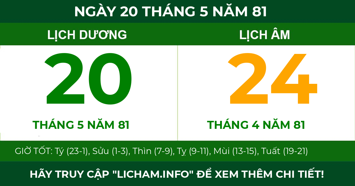 lịch âm ngày 20 tháng 5 năm 81