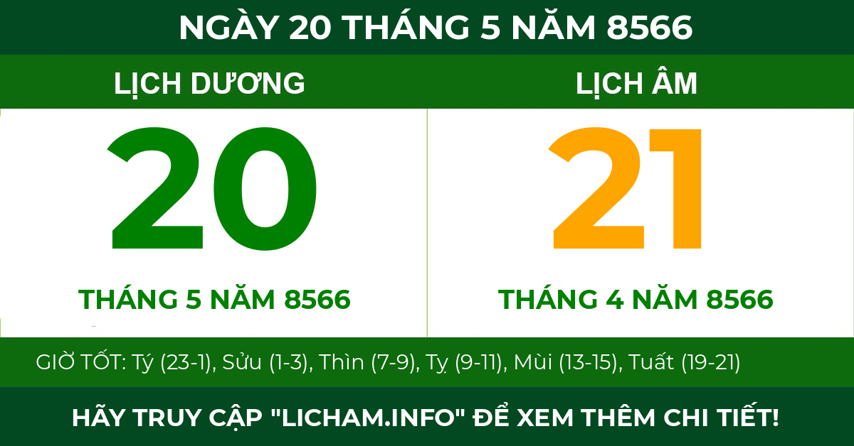 lịch âm ngày 20 tháng 5 năm 8566