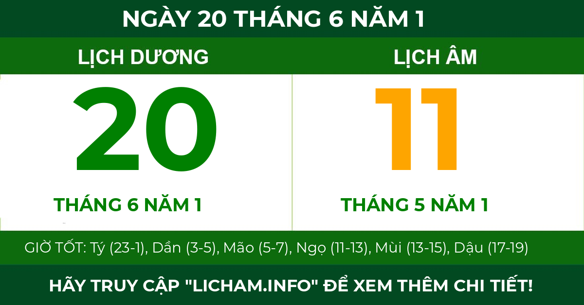 lịch âm ngày 20 tháng 6 năm 1