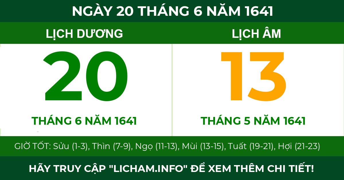 lịch âm ngày 20 tháng 6 năm 1641