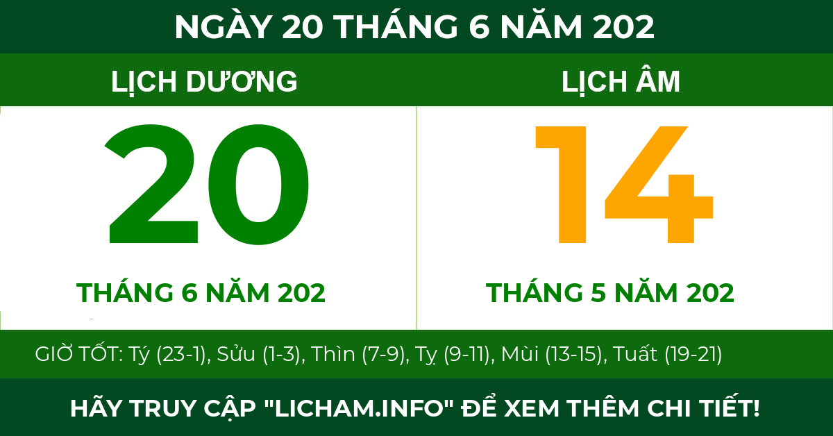 lịch âm ngày 20 tháng 6 năm 202