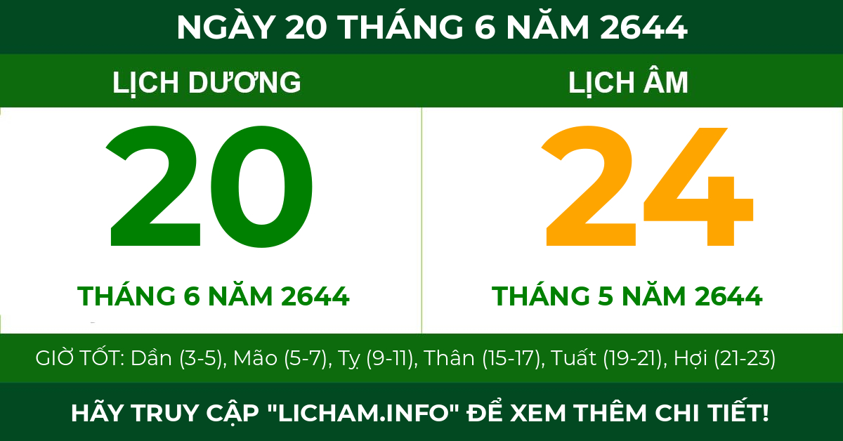 lịch âm ngày 20 tháng 6 năm 2644