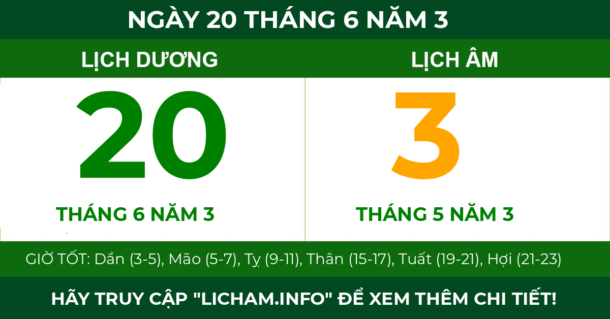 lịch âm ngày 20 tháng 6 năm 3
