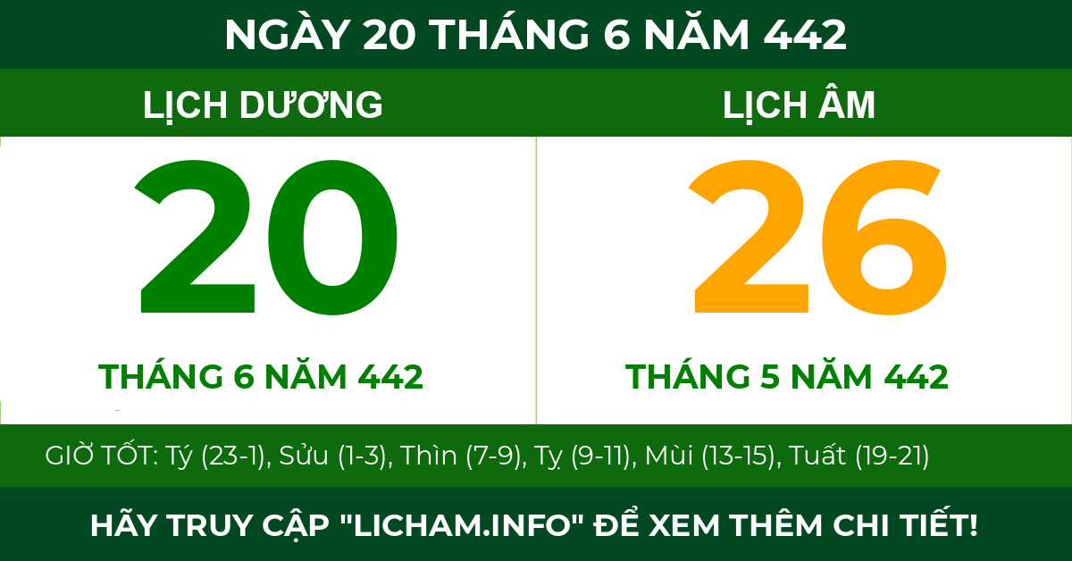 lịch âm ngày 20 tháng 6 năm 442