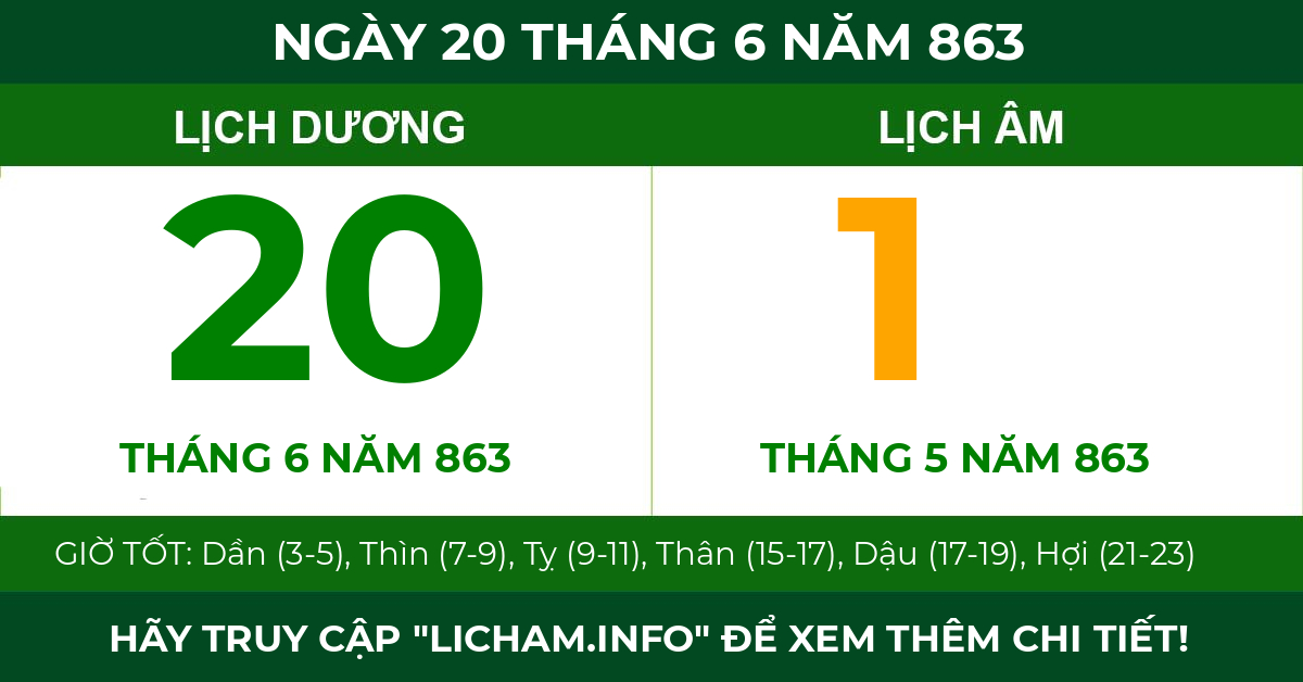 lịch âm ngày 20 tháng 6 năm 863