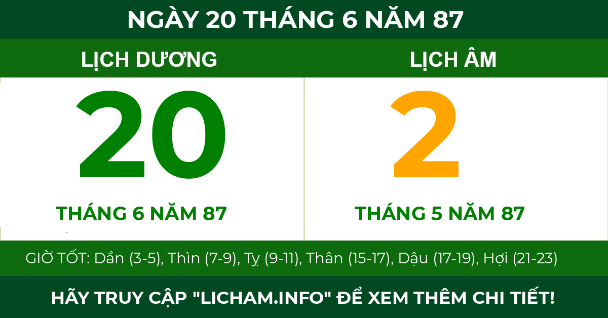 lịch âm ngày 20 tháng 6 năm 87