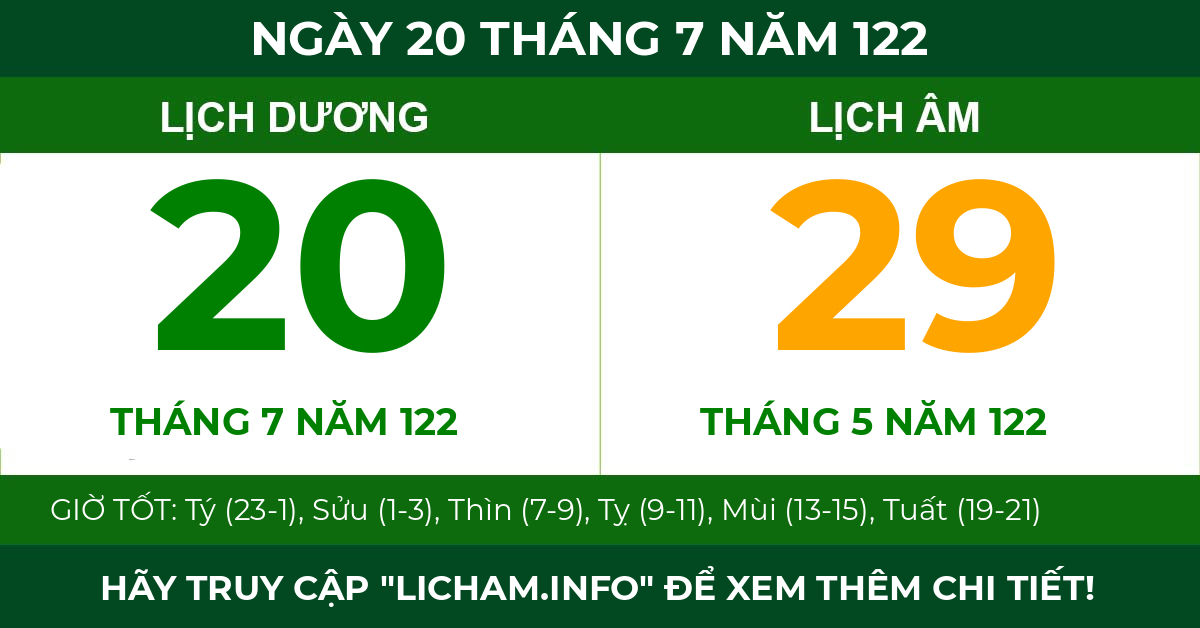 lịch âm ngày 20 tháng 7 năm 122