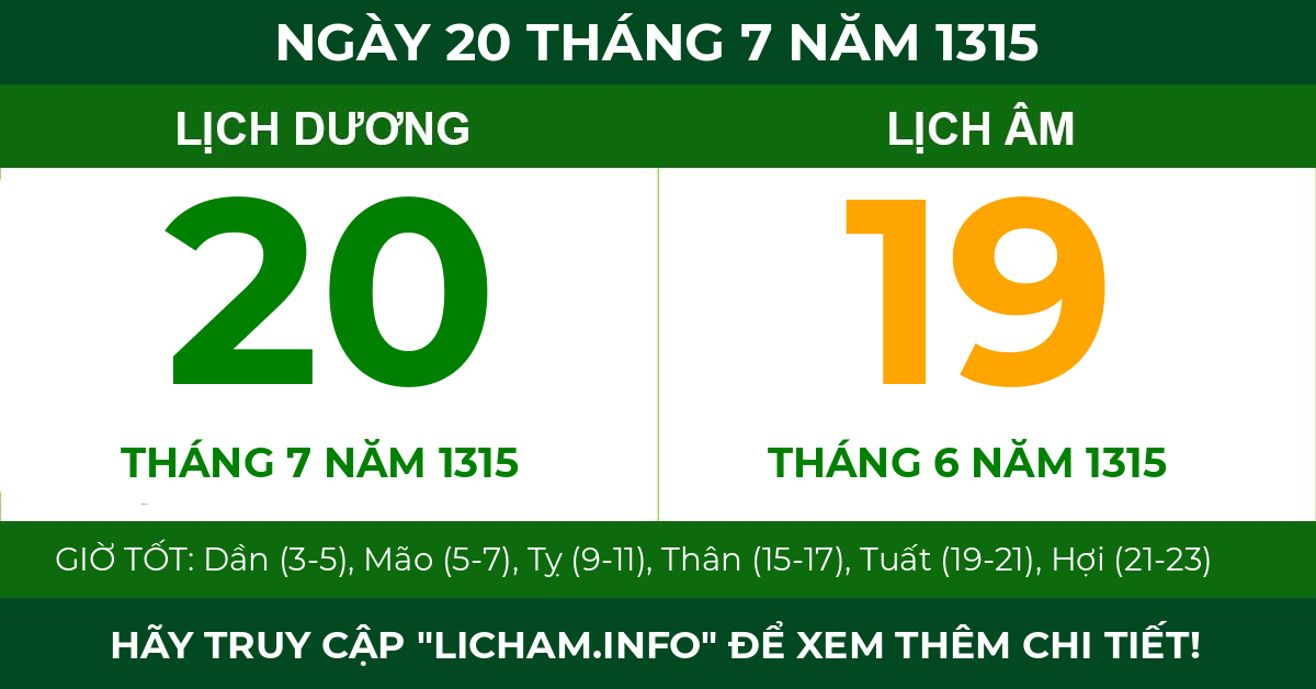 lịch âm ngày 20 tháng 7 năm 1315
