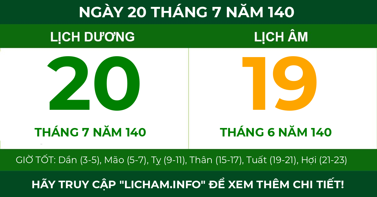 lịch âm ngày 20 tháng 7 năm 140