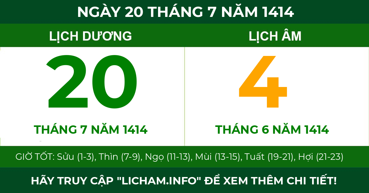 lịch âm ngày 20 tháng 7 năm 1414