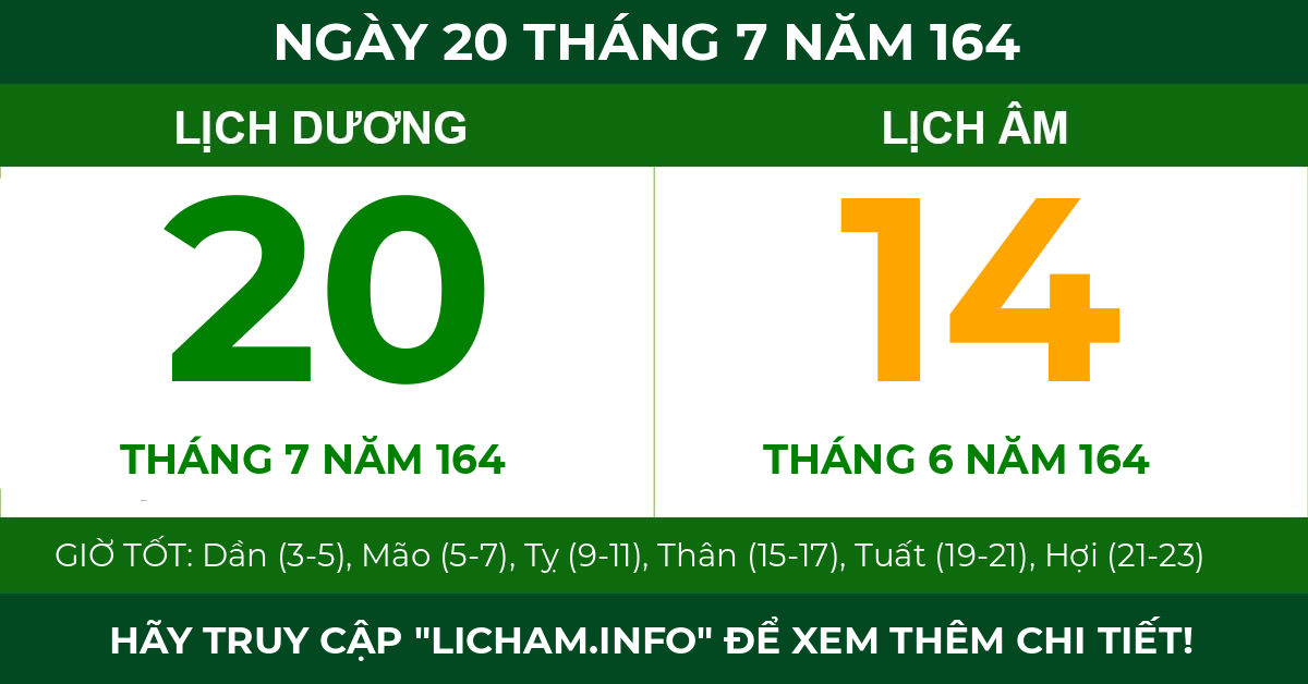 lịch âm ngày 20 tháng 7 năm 164