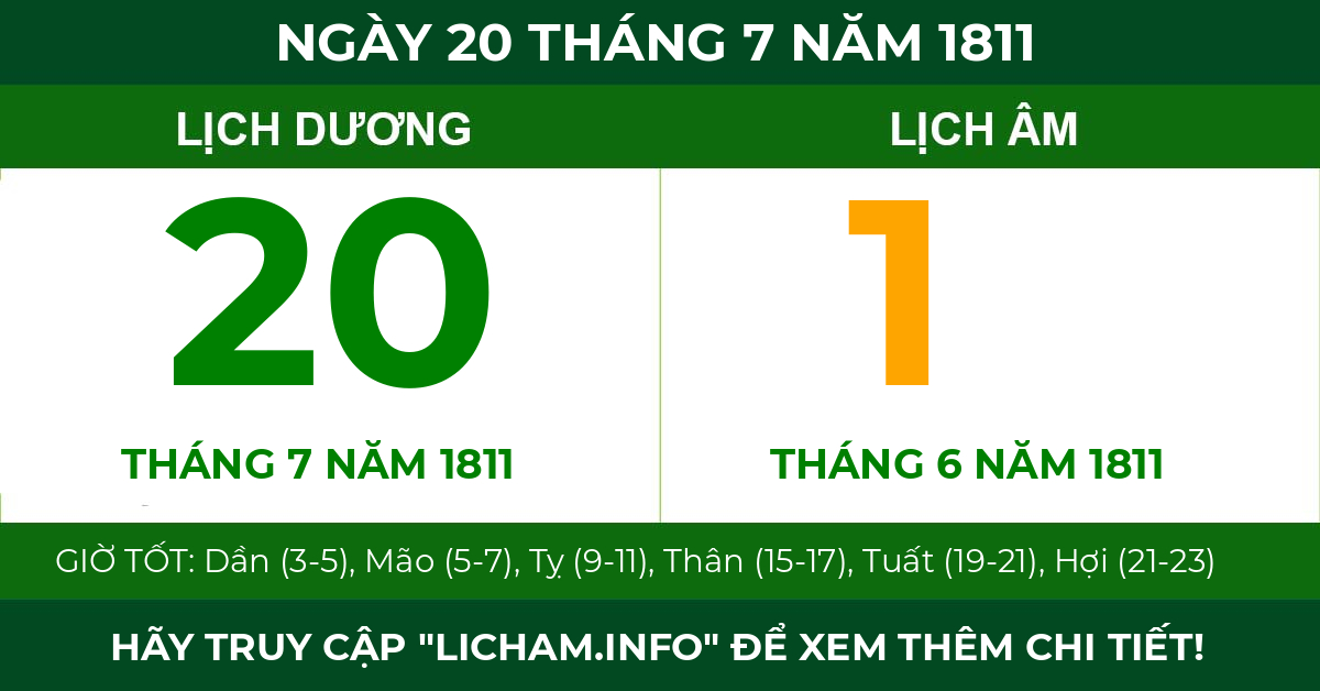 lịch âm ngày 20 tháng 7 năm 1811