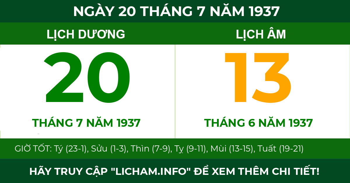 lịch âm ngày 20 tháng 7 năm 1937