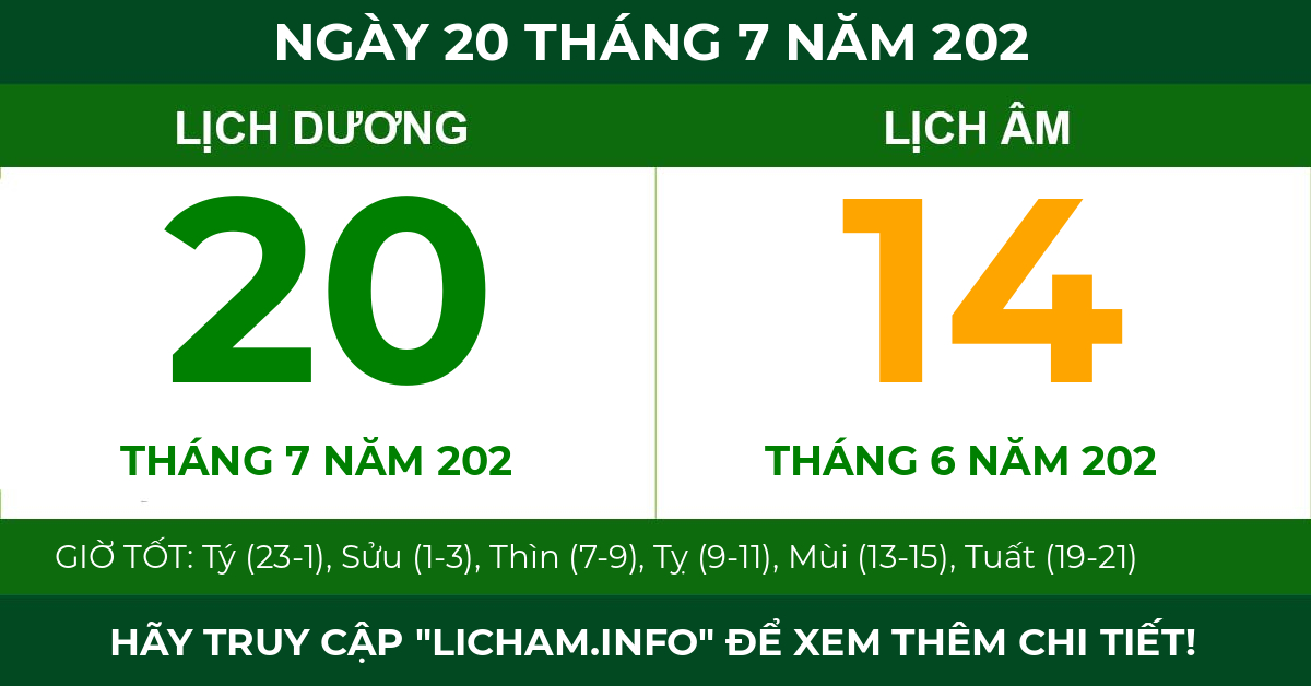 lịch âm ngày 20 tháng 7 năm 202