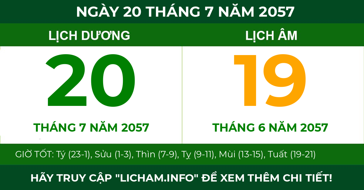 lịch âm ngày 20 tháng 7 năm 2057