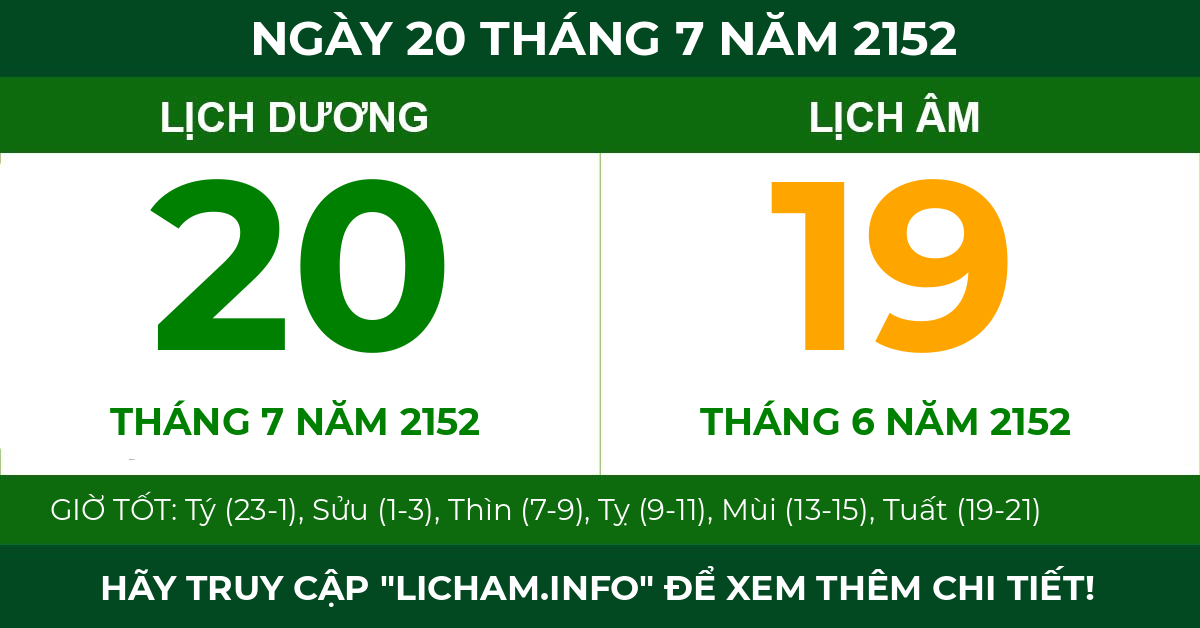 lịch âm ngày 20 tháng 7 năm 2152