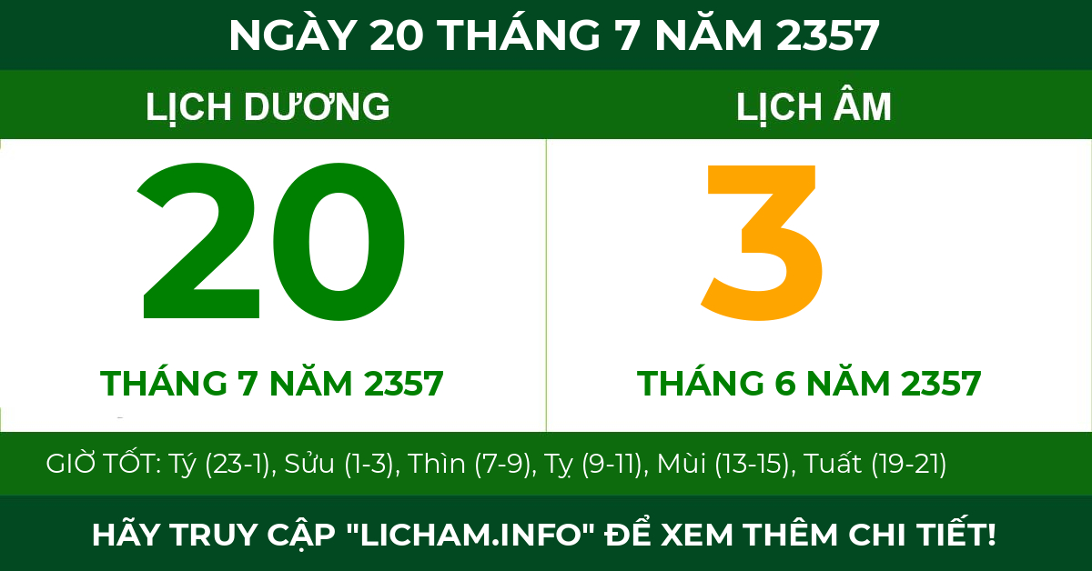 lịch âm ngày 20 tháng 7 năm 2357