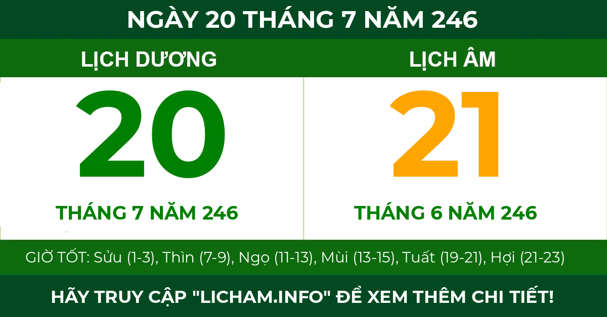 lịch âm ngày 20 tháng 7 năm 246