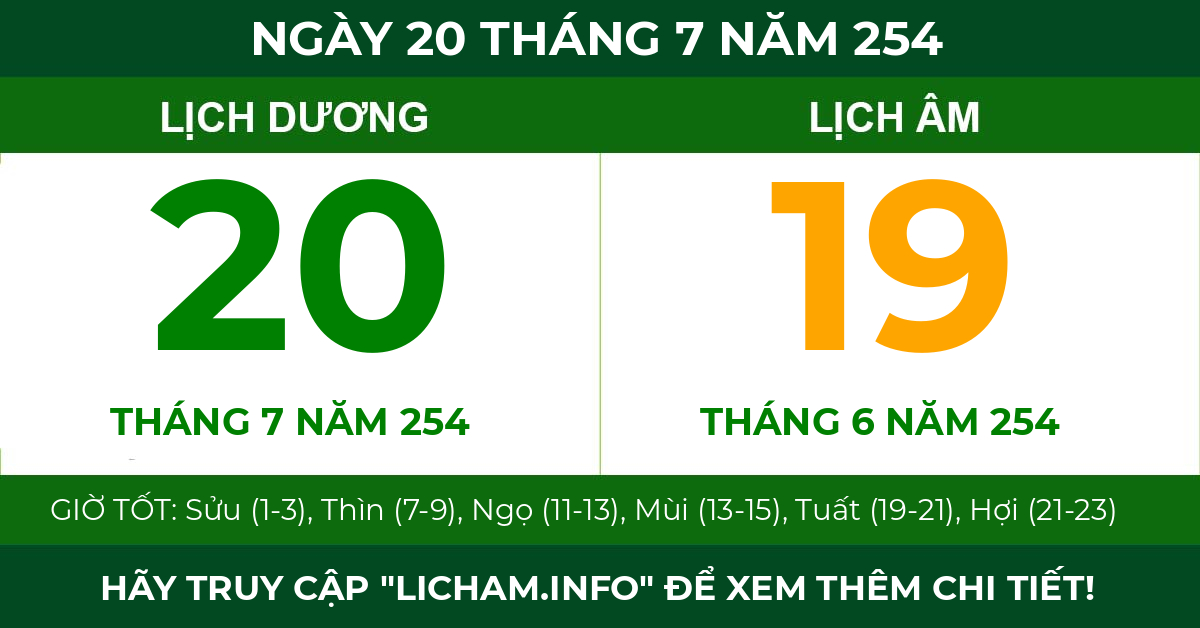 lịch âm ngày 20 tháng 7 năm 254