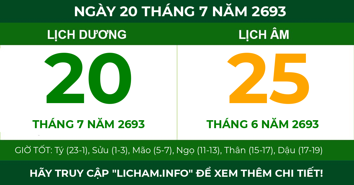 lịch âm ngày 20 tháng 7 năm 2693