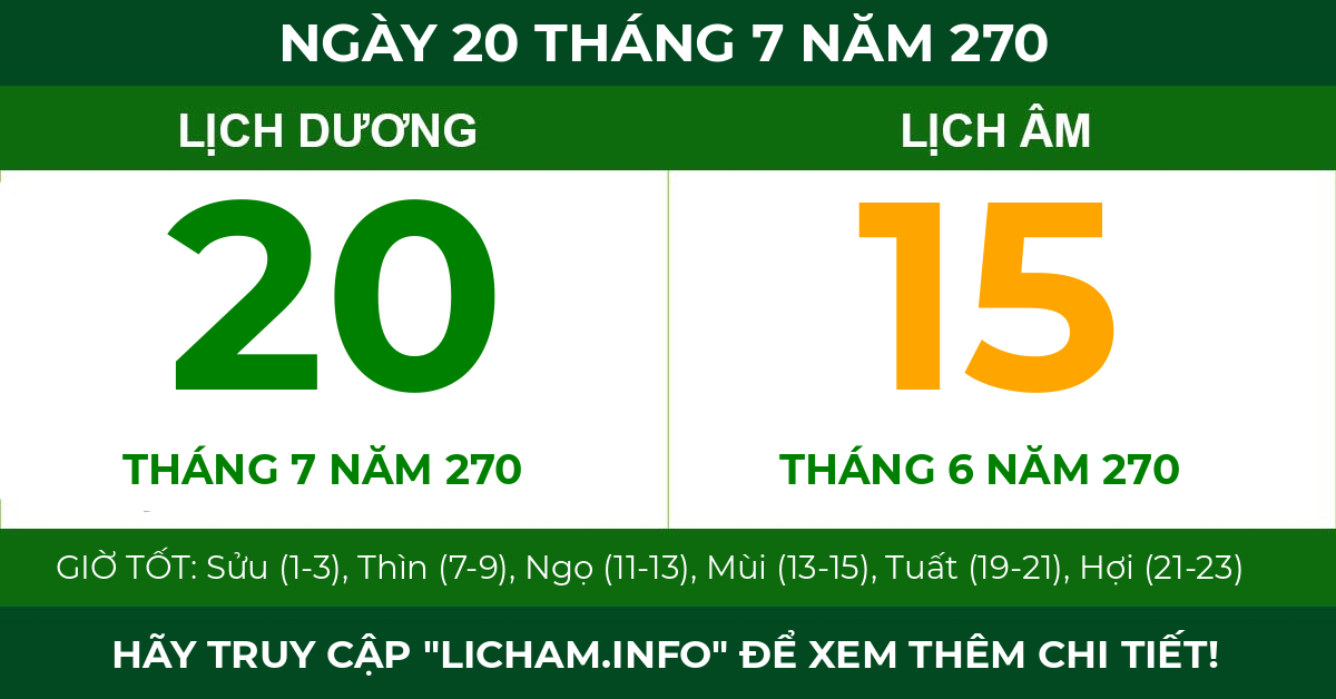 lịch âm ngày 20 tháng 7 năm 270