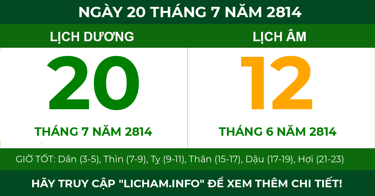 lịch âm ngày 20 tháng 7 năm 2814