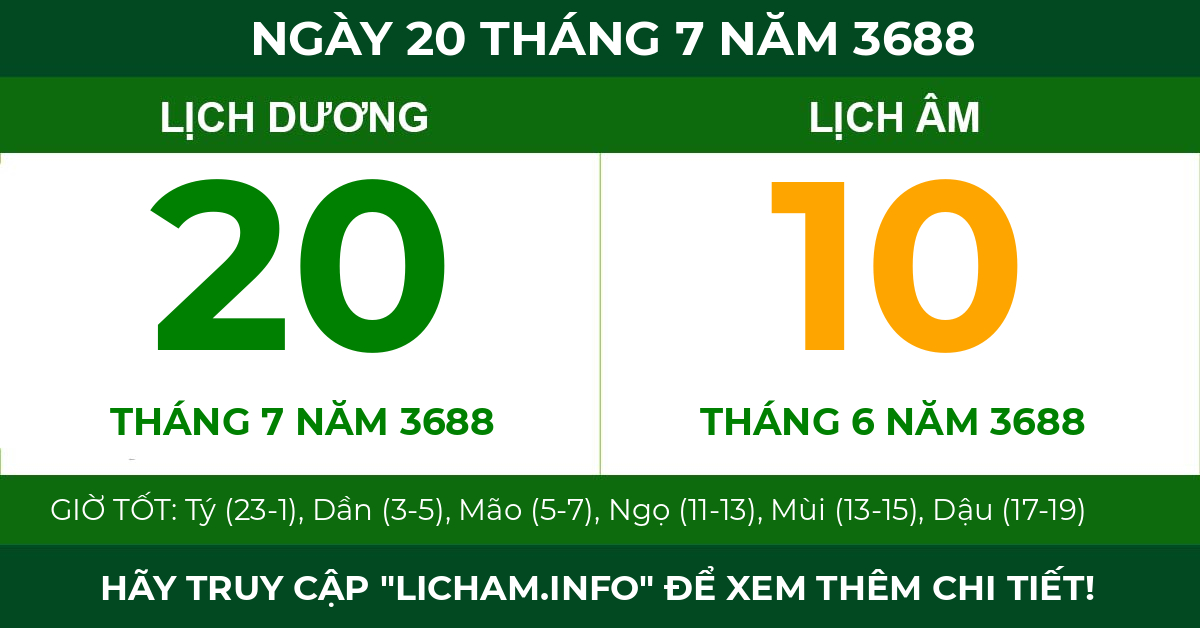 lịch âm ngày 20 tháng 7 năm 3688