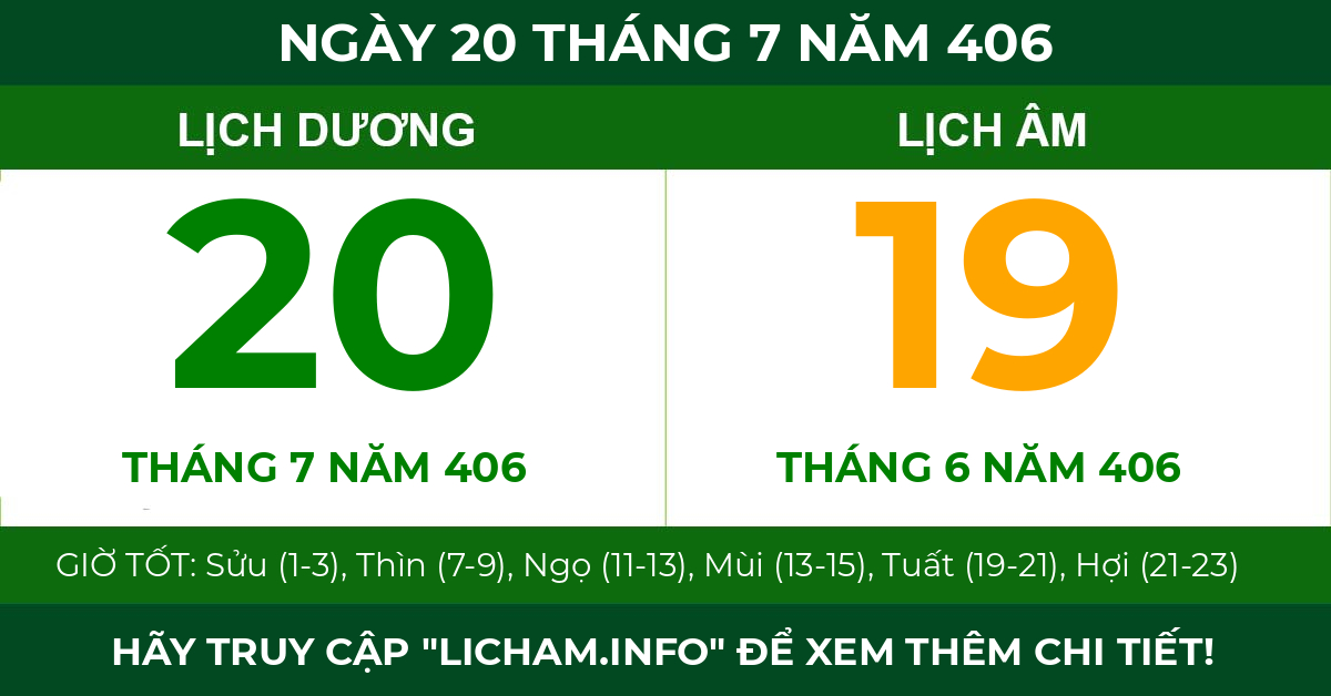 lịch âm ngày 20 tháng 7 năm 406