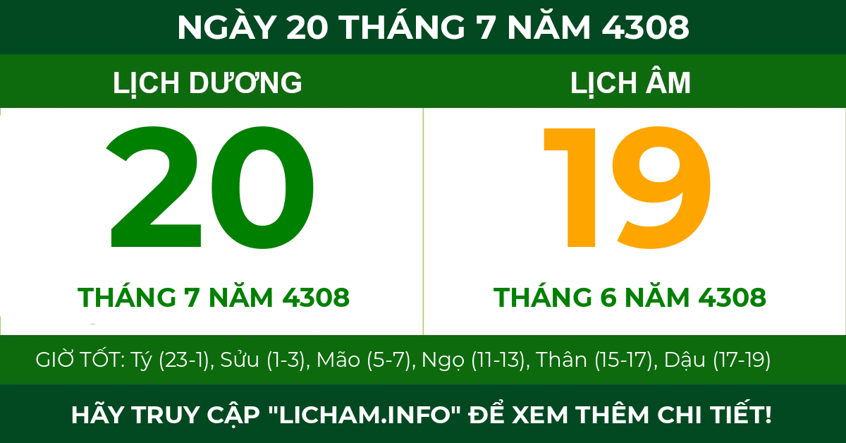 lịch âm ngày 20 tháng 7 năm 4308